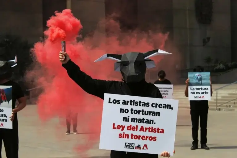 person in bull costume for demo