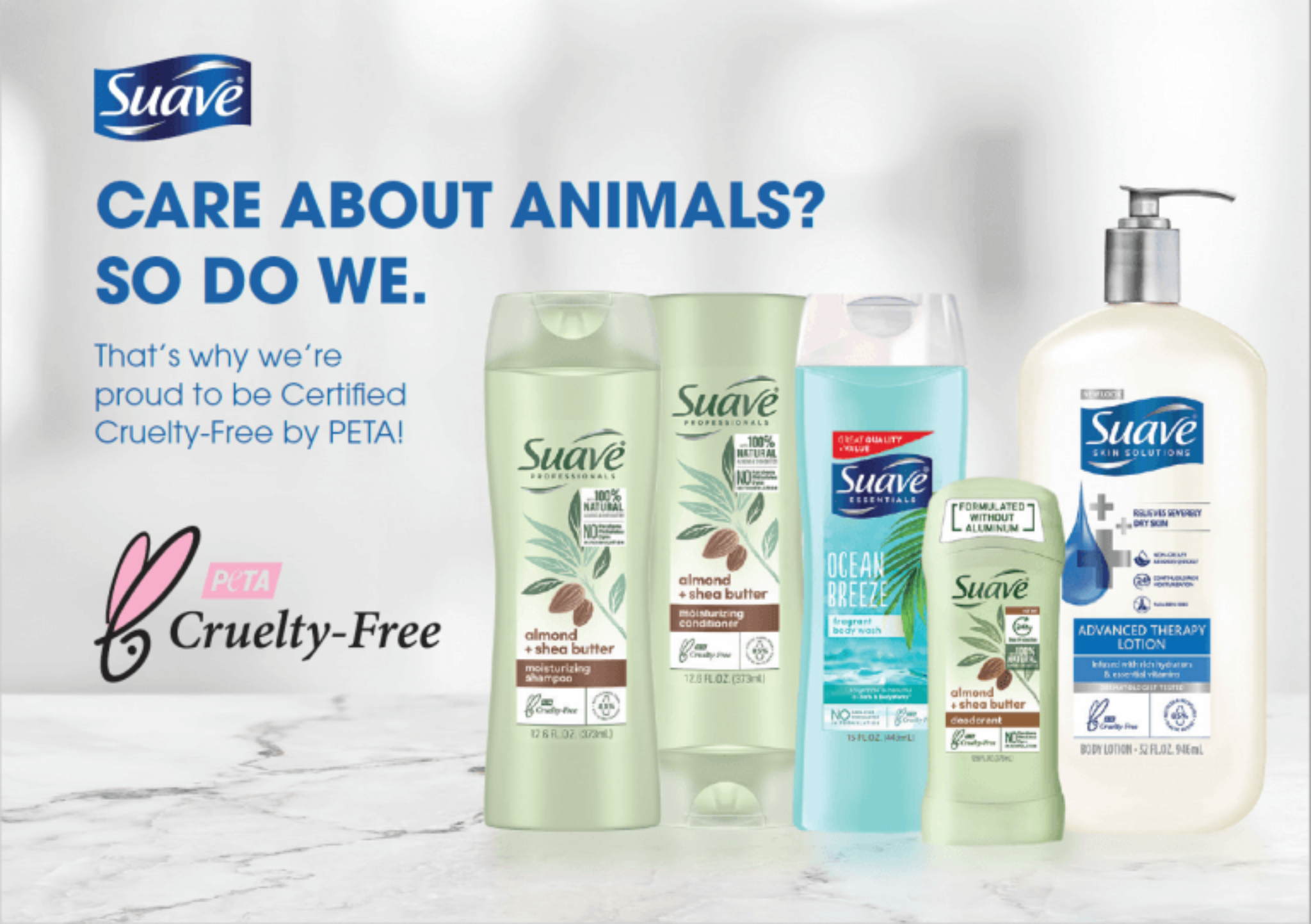 Suave Ahora Es Libre de Crueldad Se Une a 'Beauty Without Bunnies' PETA