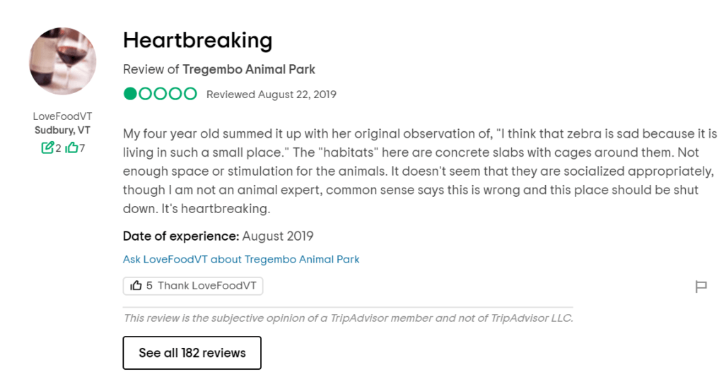Tregembo animal park one star review