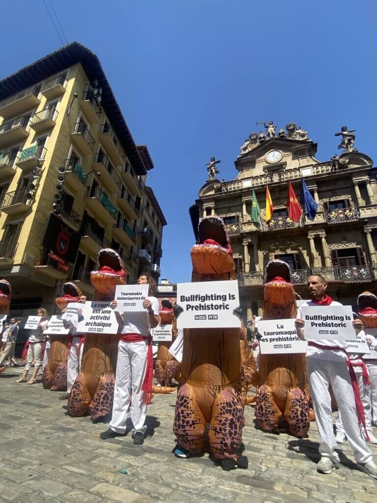 PETA UK Activists Dino Run in Pamplona