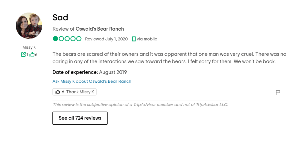 Oswald's Bear Ranch bad review