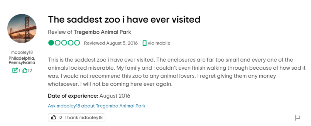 Bad Review of Tregembo Animal Park