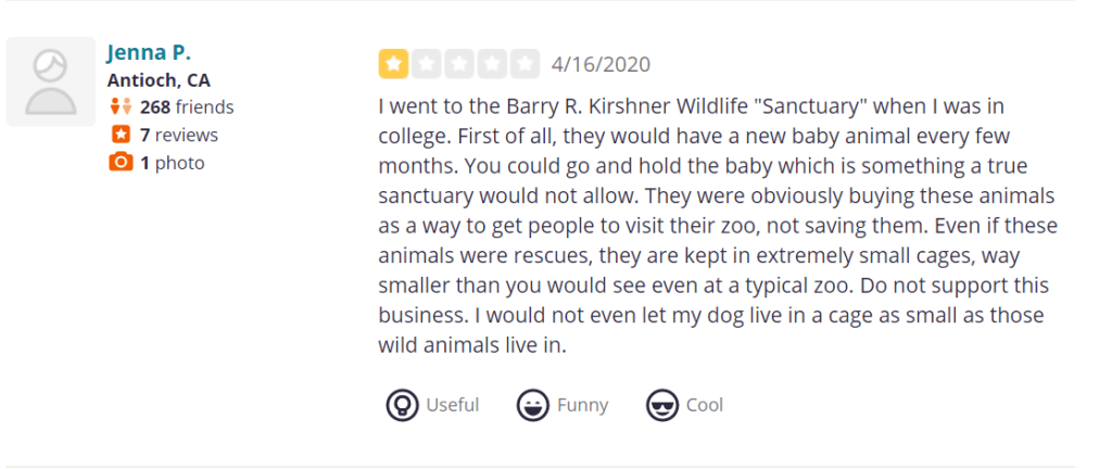 barry kirshner wildlife sanctuary bad review
