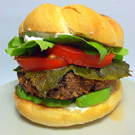 black bean burger with roasted poblano