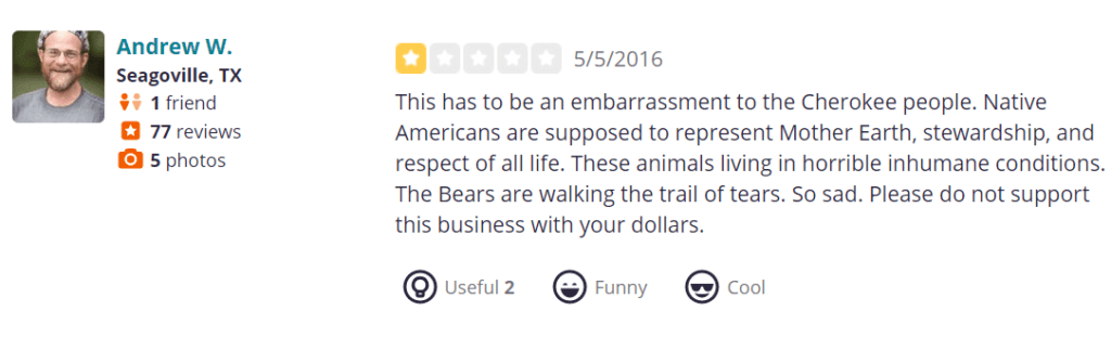 one star review of Cherokee Bear Park