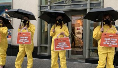 Hermès, ¡Dejen de Vender Pieles Exóticas! PETA Presiona en NYC Hermès, ¡Dejen de Vender Pieles Exóticas! PETA Presiona en NYC