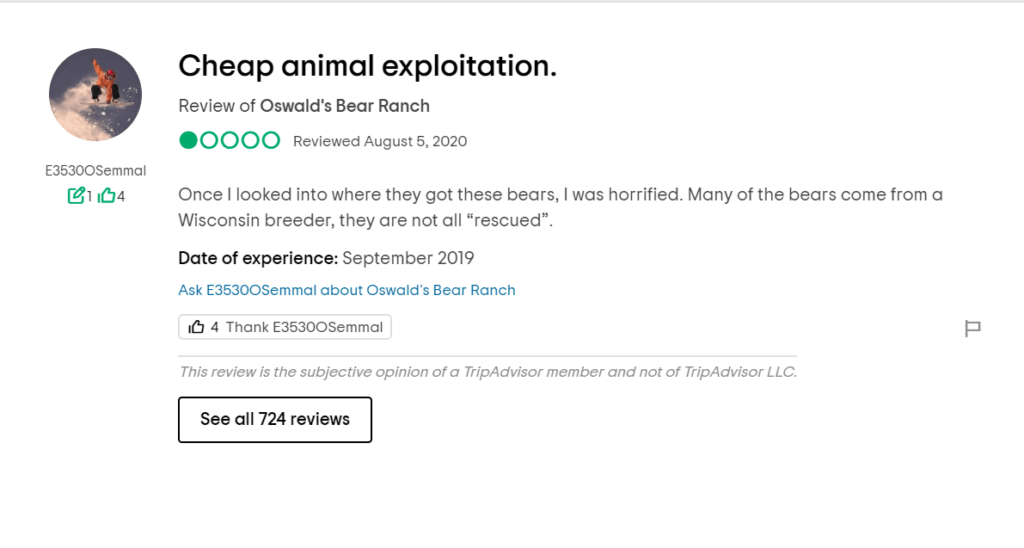 one star review of oswald's bear ranch