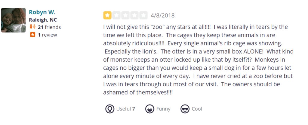 Tregembo Animal Park poor review